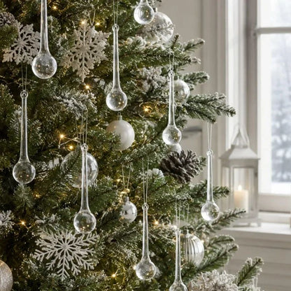 6-30Pcs DIY Crystal Raindrops Hanging Pendants Christmas Tree Lamp Glass Beads Curtain Decoration Home Party Ornaments Supplies