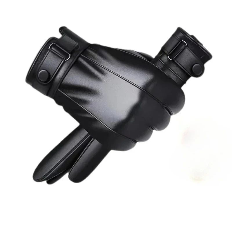 Novas Luvas de Couro PU para Motocicleta para Andar ao Ar Livre Masculinas Luvas de Inverno Quentes Forradas com Lã Luvas Touchscreen Laváveis à Mão