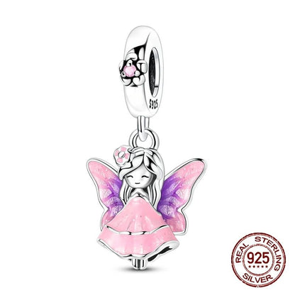 Pingente Charm Libélula Tema Primavera Prata Esterlina 925 Borboleta Flor Pendente Compatível com Bracelete Colar Joias DIY