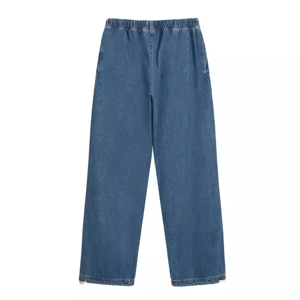Cross-border Fog Essentials Men's Denim Straight-leg Pants American Style Washable Drawstring Elastic Waist Fit Bell Bottoms