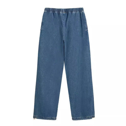 Cross-border Fog Essentials Men's Denim Straight-leg Pants American Style Washable Drawstring Elastic Waist Fit Bell Bottoms