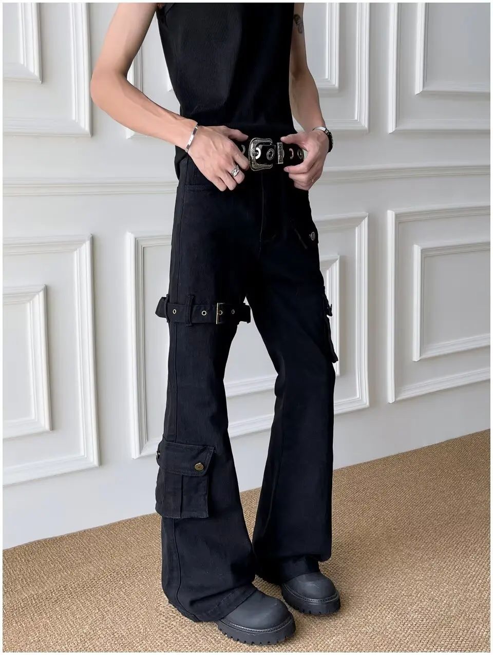 Calça Jeans Boca de Sino Masculina e Feminina, Ajustada, Estilo Fino, Casual, Fashion de Rua, da China Continental