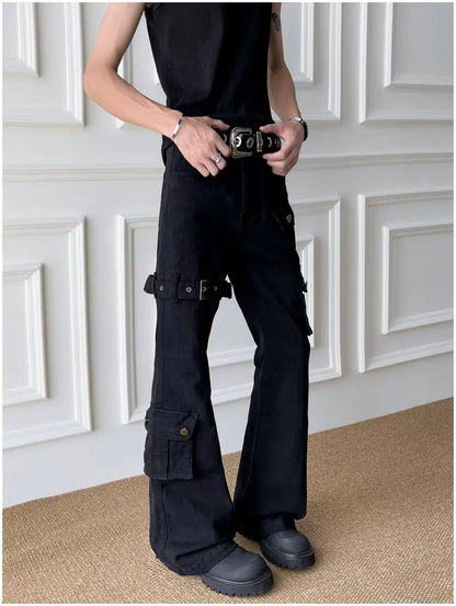 Calça Jeans Boca de Sino Masculina e Feminina, Ajustada, Estilo Fino, Casual, Fashion de Rua, da China Continental