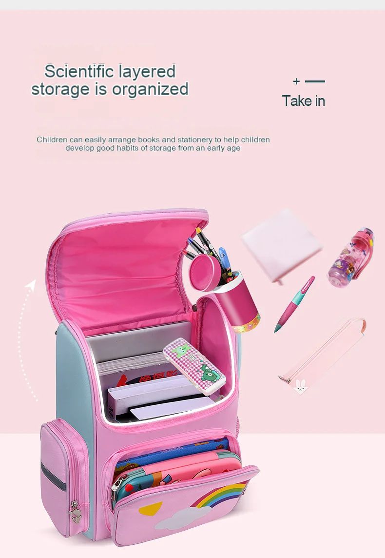 Mochila Escolar Feminina de Grande Capacidade Impermeável Estampa de Unicórnio
