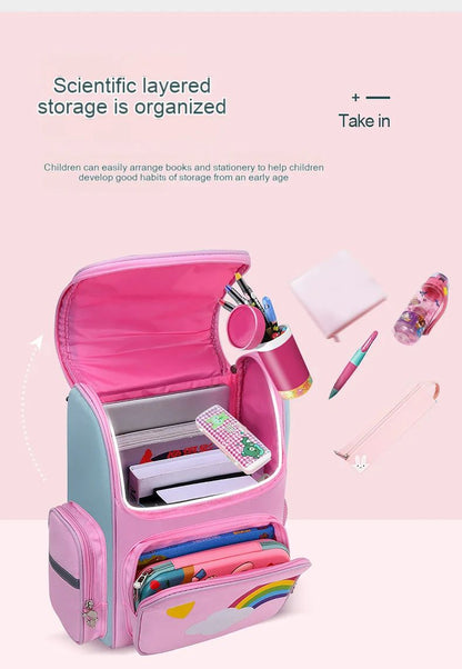 Mochila Escolar Feminina de Grande Capacidade Impermeável Estampa de Unicórnio