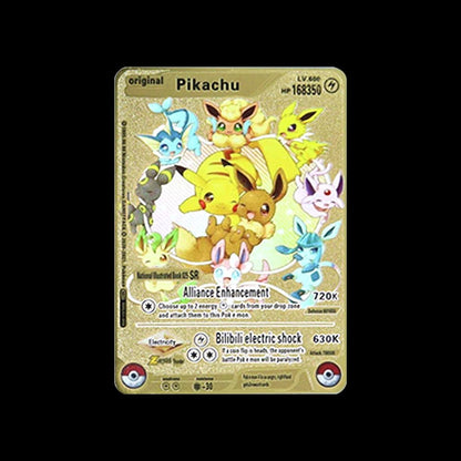 Pokémon 183200 Pontos Alto HP Cartas de Metal Douradas Pretas Inglês Francês Vmax Mega GX Coleção de Cards Charizard Pikachu Mewtwo