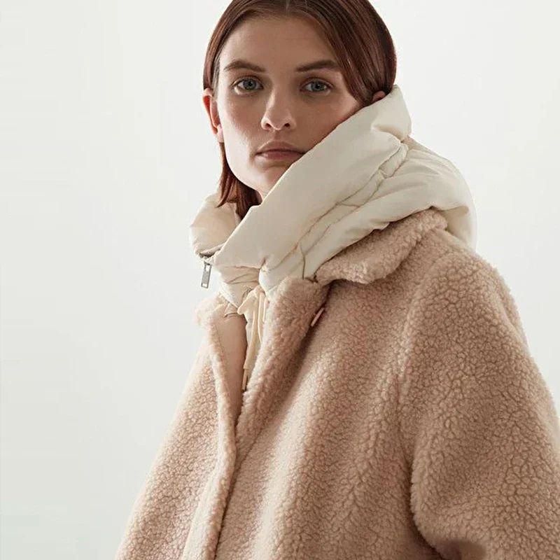Chapéus com capuz de penas ultraleves de inverno para mulheres e homens Cachecol de anel quente Balaclava Chapéu de pescoço com zíper Cachecol de casaco com cordão Top curto