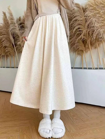 Smvp High Quality Knitted Long Skirt Women Autumn Winter Thick Warm A-Line Skirt Female Solid Casual Wild High Waist Skirts