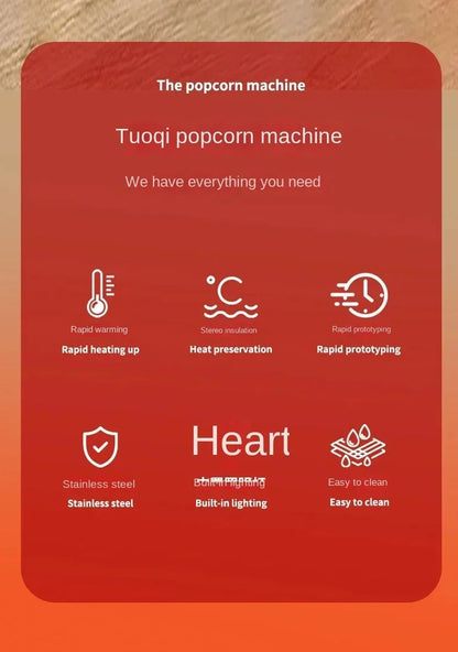 220V Commercial Popcorn Maker Machine, Large Capacity, Quick Heating, for Business Events and Parties