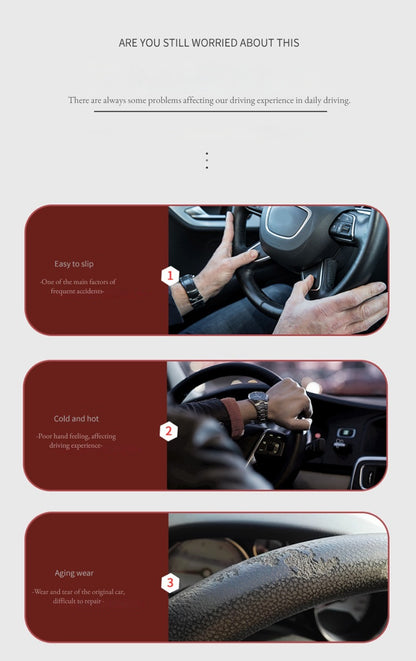 Capa para Volante de Carro com Acabamento em Madeira de Pêssego Antiderrapante para Todas as Estações Capa Universal para Volante Automotivo  Serve em Volantes de 14,5-15"