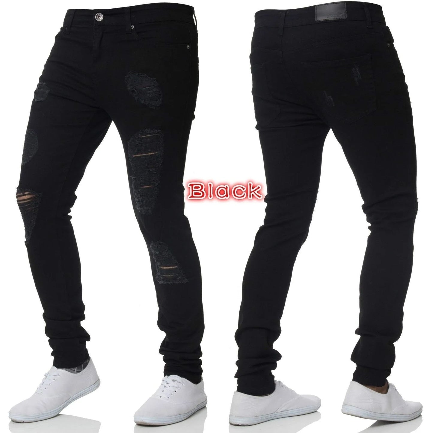 New Style Men's Hip Hop Slim Fit Jeans You And Smooths Your Silhouette Ripped Small Footwear Amazon WISH Badge Plus Size Jeans N