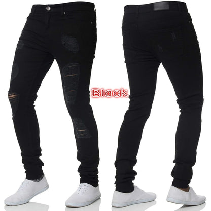 New Style Men's Hip Hop Slim Fit Jeans You And Smooths Your Silhouette Ripped Small Footwear Amazon WISH Badge Plus Size Jeans N