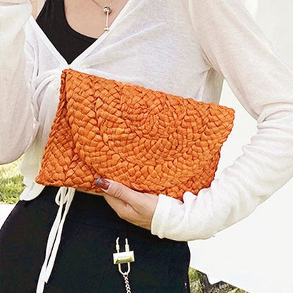 Fashionable Corn Husk Straw Bags Hand-woven Women Clutch Envelope Handbag Long Purse for Female Summer Beach Bag Bolsa 2024
