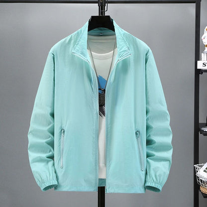 Men Teens Breathable Ultrathin Ultralight Stand Collar Quick Dry Sun-Protective Camping Hiking Jacket Skin Coat Windbreaker