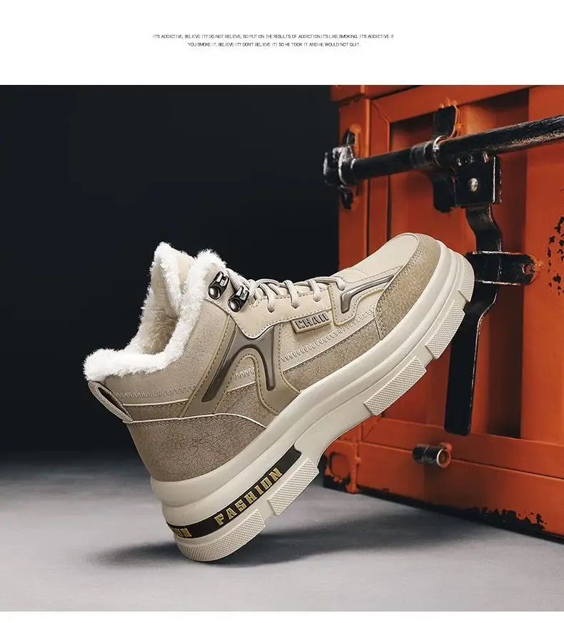 Winter Men's Boots Warm Plush Snow Boots Warm Comfortable Anti Slip Outdoor Short Boots Lace Up Non-slip Men Shoes Zapatos