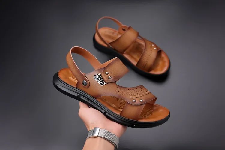 Men's Casual Trendy Soft Bottom Sandals 2024 New Design Real Leather Beach Shoes Slippers Anti-Slip Summer Shoes