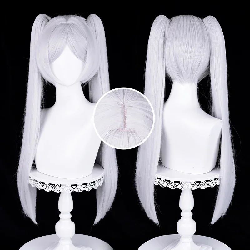 Anime Frieren Cosplay Wig Silver White Two Ponytails Heat Resistant Synthetic Hair Wigs