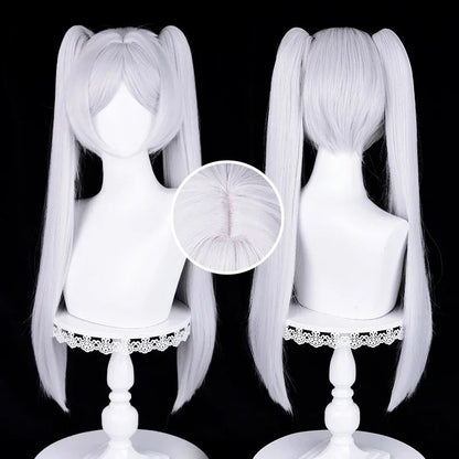 Anime Frieren Cosplay Wig Silver White Two Ponytails Heat Resistant Synthetic Hair Wigs