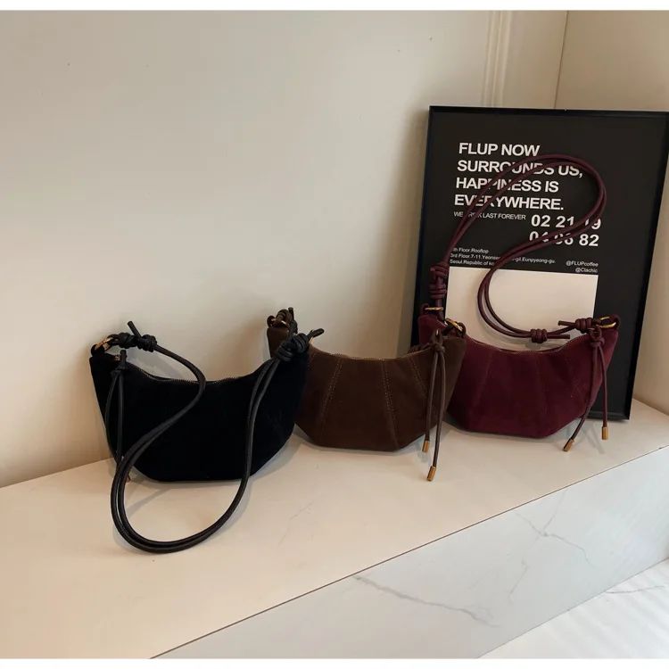 Velvet Material 2025 High Quality Zipper Shoulder Bag Solid Color Simple Fashionable Crossbody Bag Soft Western Style Handbag