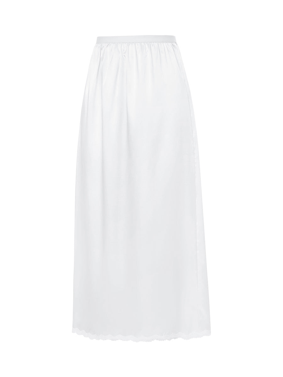 Elastic Waist Inner Lining Midi Skirt Women Solid Color Satin Half Slip Underskirt Long Underskirt for Ladies White/Black/Yellow