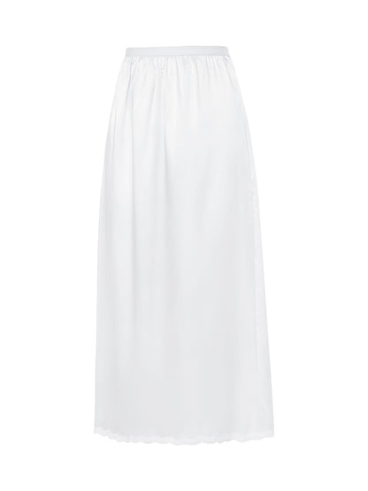 Elastic Waist Inner Lining Midi Skirt Women Solid Color Satin Half Slip Underskirt Long Underskirt for Ladies White/Black/Yellow
