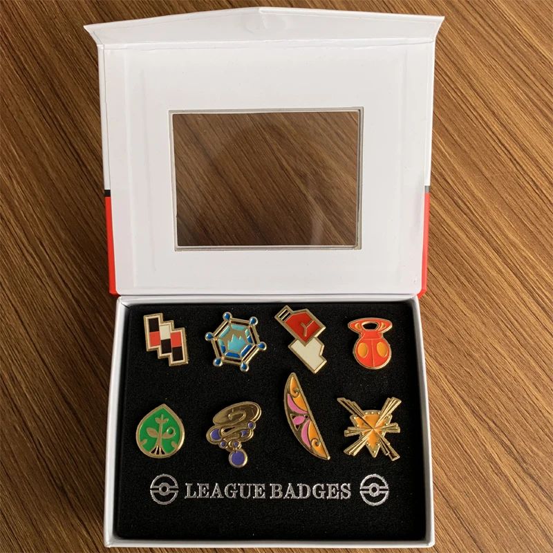 Pokemon League GYM Badge Anime Figures Pocket Monster King of Heaven Gymnasium Metal Badge Pikachu Mew-two Toys for Kid Children
