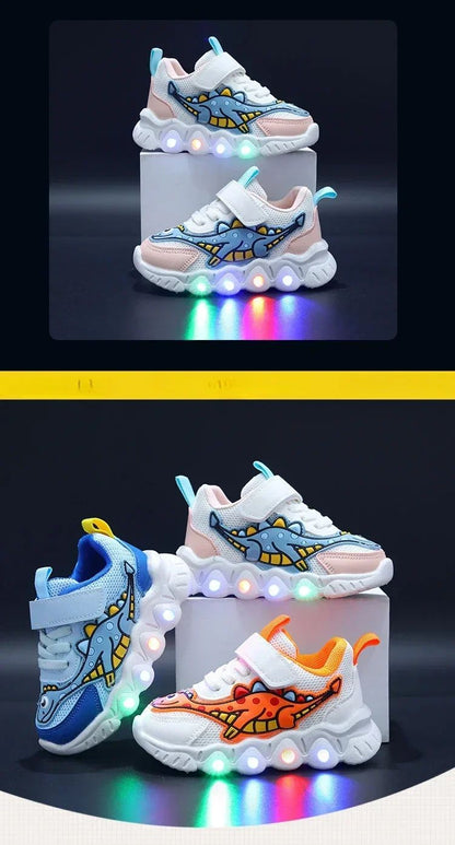 LED Children Cute Cartoon Boys Casual Sneaker for Children Shoes Girl Mesh Breathable Lighting Shoes Baby Illuminated Shoe