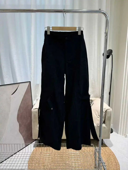 Sports Wide Leg Cargo Pants Women Elastic Waist Loose Solid Color Workwear Pants High Waist Fitness Women's Trousers Sportswear