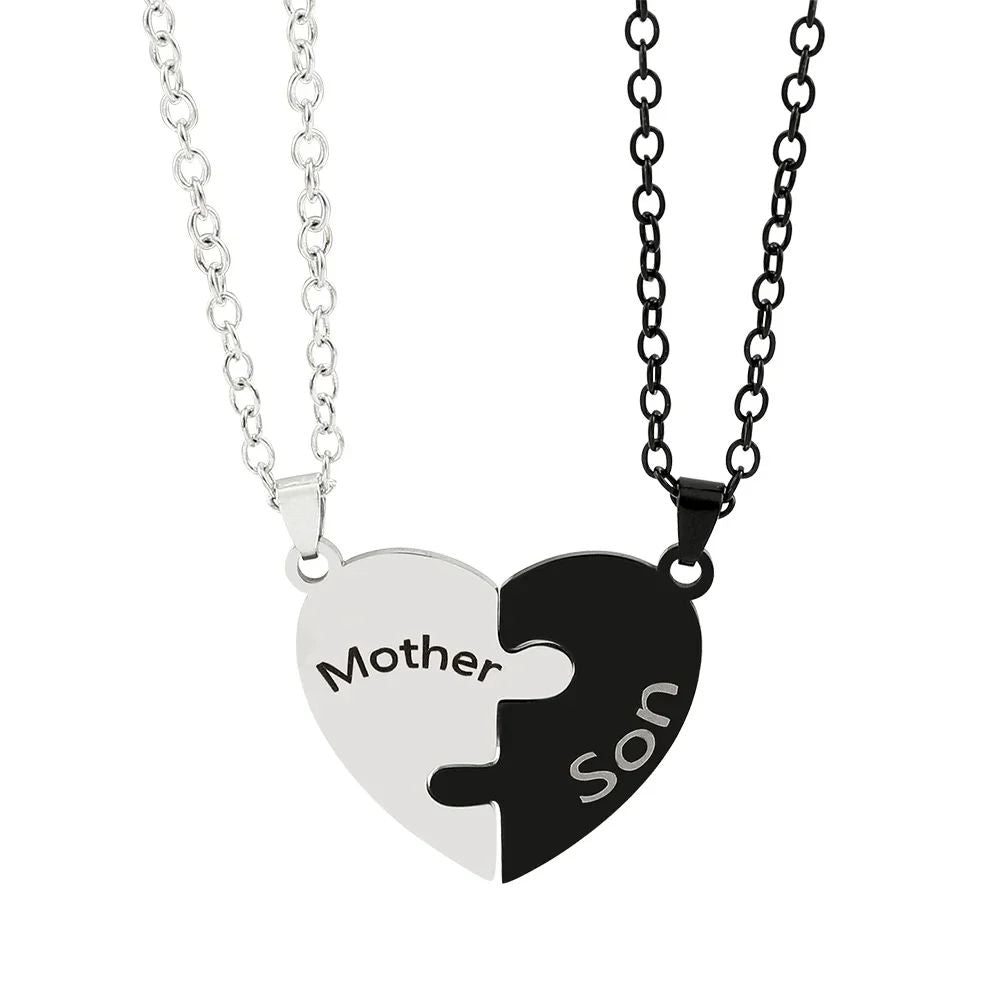 Colar de Quebra-Cabeça de Coração para a Família - Joia de Aço Inoxidável para Mãe, Filho e Filha, Presente Significativo de Dia das Mães para Mulheres