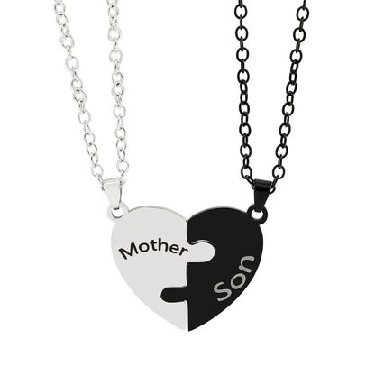 Colar de Quebra-Cabeça de Coração para a Família - Joia de Aço Inoxidável para Mãe, Filho e Filha, Presente Significativo de Dia das Mães para Mulheres