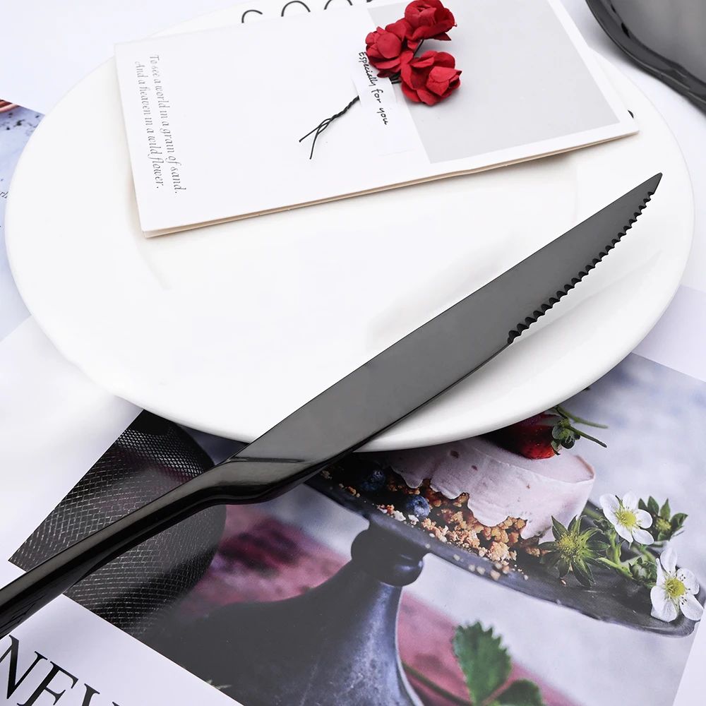 Conjunto de 4 Facas de Jantar Espelhadas, Talheres de Aço Inoxidável, Talheres Dourados e Prateados, Louça Ocidental, Facas de Bife para Restaurante
