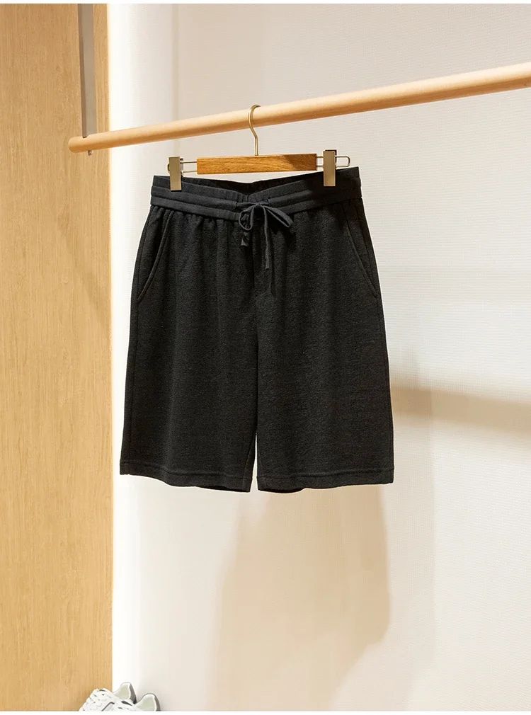LP high-grade custom-woven cotton fabric summer men's casual elastic waist drawstring sports shorts