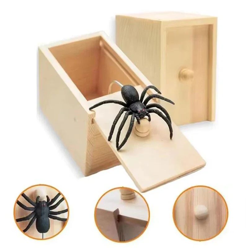 Trick Spider prank Funny Scare Box Wooden Hidden Box Quality Prank Wooden Scare Box Fun Game Prank Trick Friend Office Toys