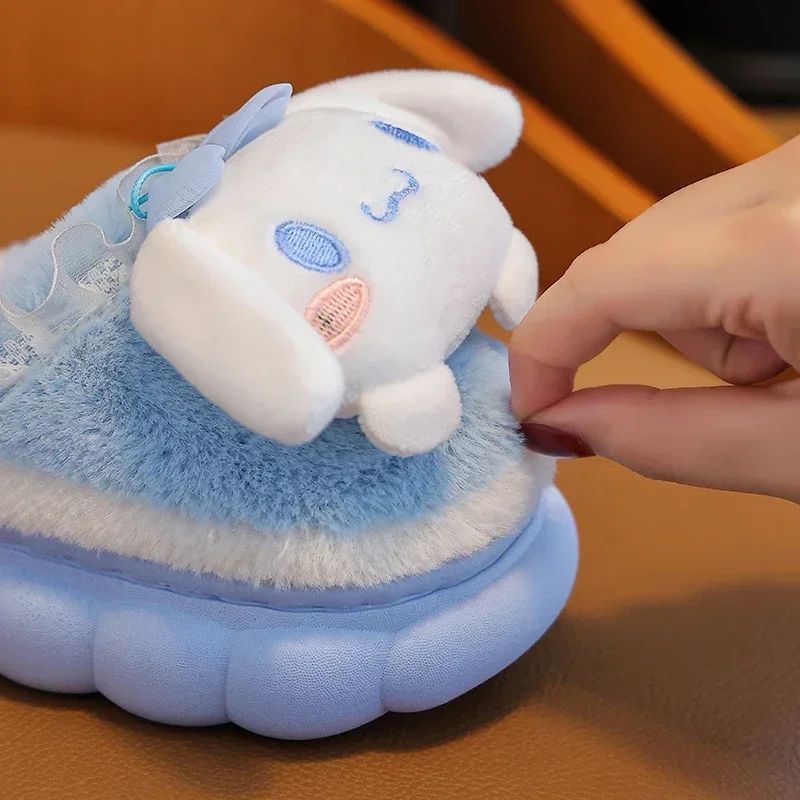 Winter Warm Cute Cartoon Indoor Mule Soft Non-slip Fluffy Slippers For Kids Teen Boys Girls Children Home Cotton Shoes Size 24-4