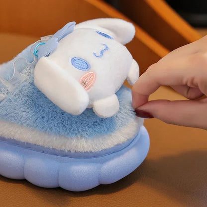 Winter Warm Cute Cartoon Indoor Mule Soft Non-slip Fluffy Slippers For Kids Teen Boys Girls Children Home Cotton Shoes Size 24-4