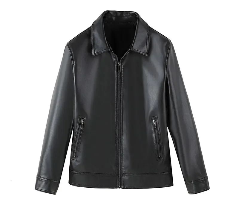 Men's Winter Faux Leather Turn Down Collar Warm Coat Windproof High Quality Men's PU Leather Jacket Motorcycle Casual Clothing