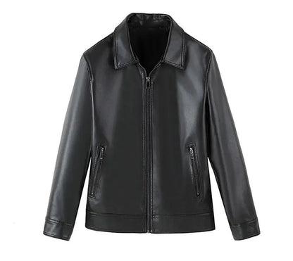 Men's Winter Faux Leather Turn Down Collar Warm Coat Windproof High Quality Men's PU Leather Jacket Motorcycle Casual Clothing