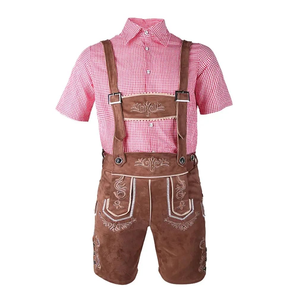 Bavarian Octoberfest German Beer Costume Male Oktoberfest Lederhosen Costume Beer Shirt Suspender Shorts Hat Cosplay Costumes