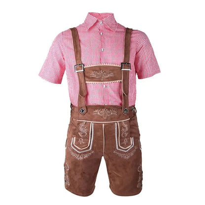 Bavarian Octoberfest German Beer Costume Male Oktoberfest Lederhosen Costume Beer Shirt Suspender Shorts Hat Cosplay Costumes