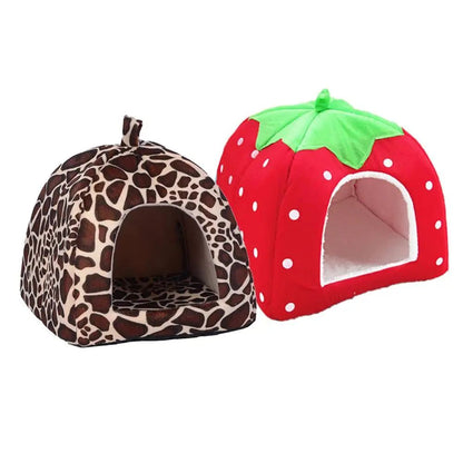 Tenda Casinha de Cachorro Gato Leopardo Morango Macia Casinha de Cachorro Canil Inverno Quente Almofada Cesta Cama de Animais de Estimação Caverna Suprimentos para Animais de Estimação