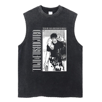 Luffy printed anime fitness vest summer new men s vest Y2k women s washed casual sleeveless shirt streetwear Harajuku