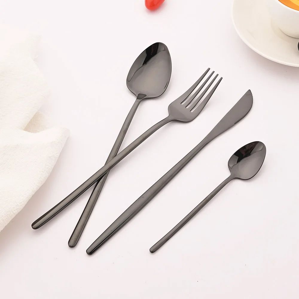 4Pcs Black Gold Dinnerware Tableware Set Mirror Stainless Steel Cutlery Kitchen Knife Fork Spoon Restaurant Wedding Flatware Set