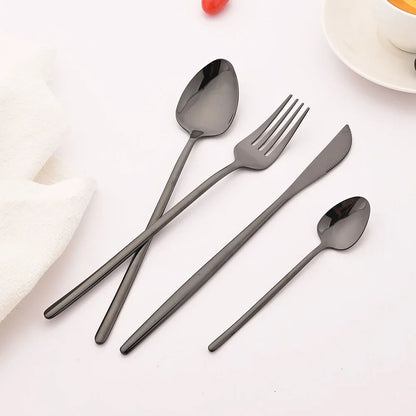 4Pcs Black Gold Dinnerware Tableware Set Mirror Stainless Steel Cutlery Kitchen Knife Fork Spoon Restaurant Wedding Flatware Set