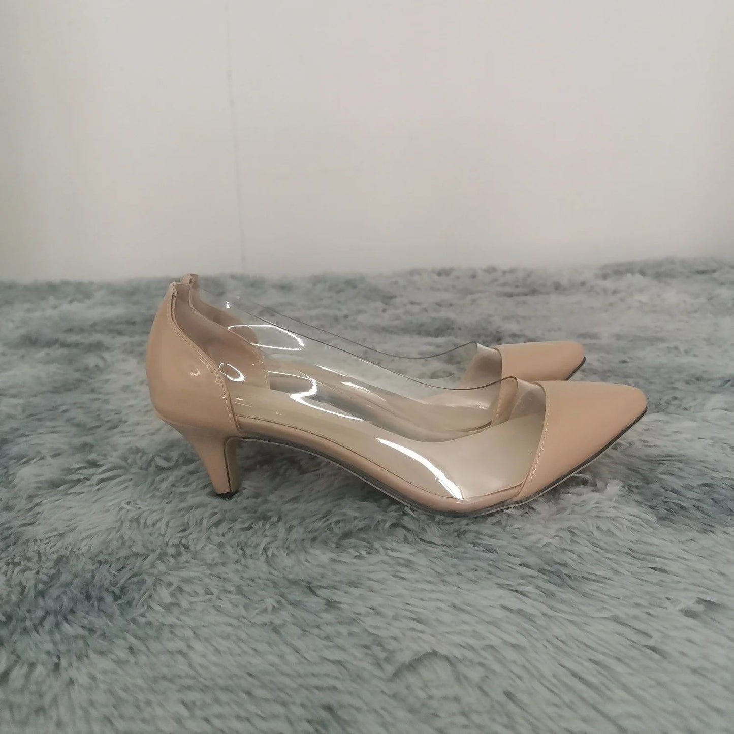 Women Patent Leather Sexy Pumps 2025 Autumn PVC Transparent 5cm Low Heel Pointed Toe Slip-on Thin High Heels Party Wedding Shoes