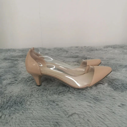 Women Patent Leather Sexy Pumps 2025 Autumn PVC Transparent 5cm Low Heel Pointed Toe Slip-on Thin High Heels Party Wedding Shoes