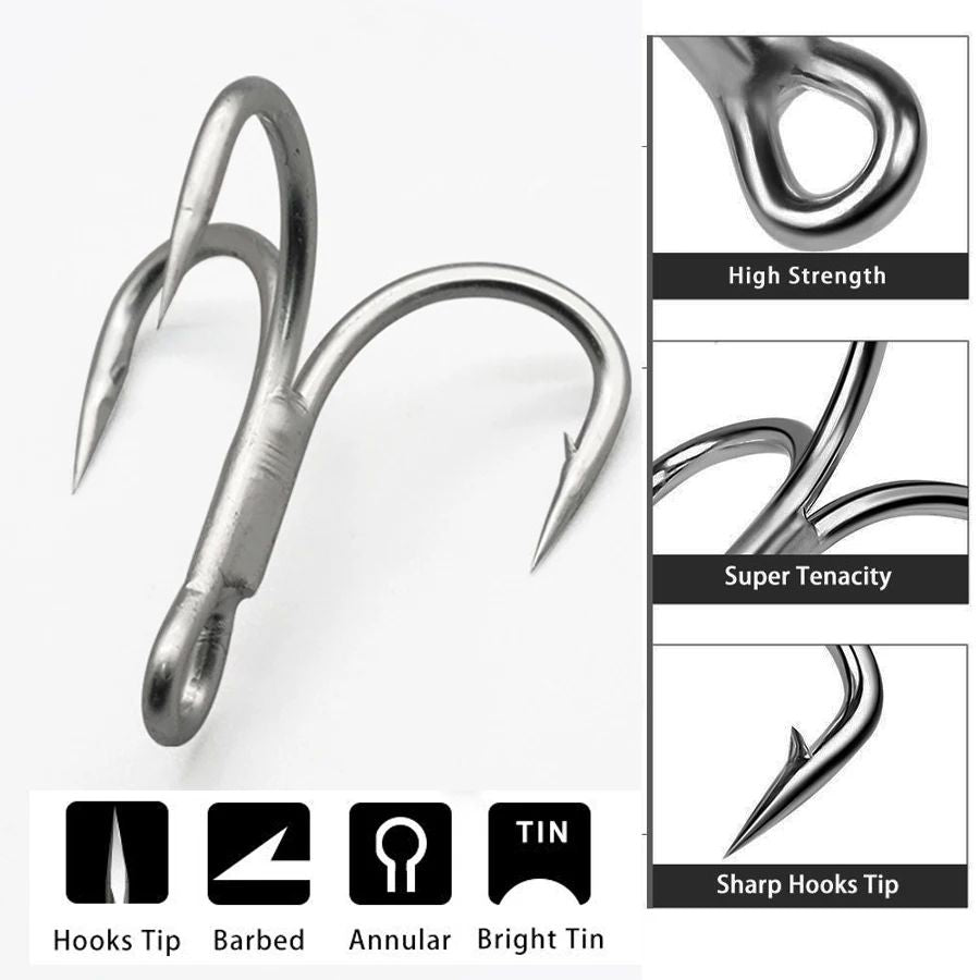 Anzol Triplo 4X para Pesca Pesada Traíra Anchova Salmão Rei Pesca 10 Peças 8# 6# 4# 2# 1# 1/0 2/0 3/0