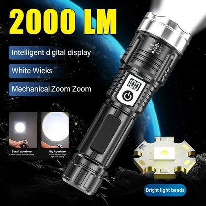 High Power White Laser LED Flashlight Built-in Battery USB Rechargeable Strong Light Tactical Torch Outdoor Camping Hiking Lamp