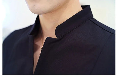 Black Men Long Sleeve Shirt, White Single Breasted Collar Stretch Shirts, Red Fashion Slim Top,Asian Size M-5XL(Korean Slim Fit)