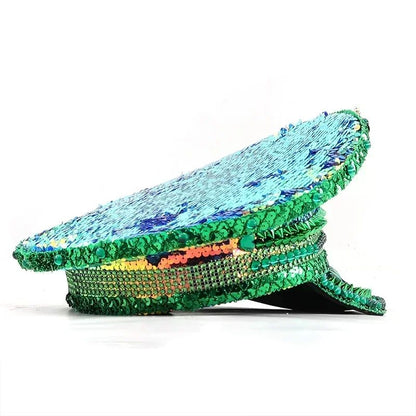 Chapéu de Capitão Chapéu Punk de Lantejoulas Coloridas com Strass para Festa Festival Aniversário Casamento Chapéu de Noiva Chapéu de Palco para Mulheres e Homens