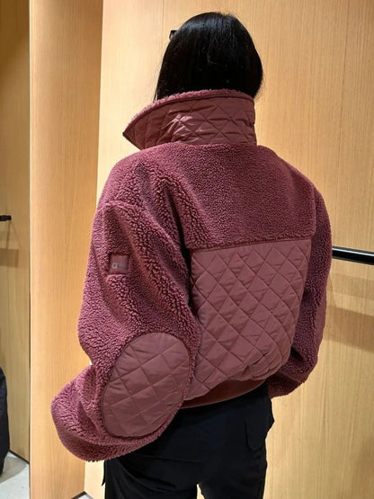 Loose Fit Long Sleeves Short Jacket High Street Zipper Winter Jacket Women Casual Fashion Warm Lamb Fleece Jackets for Women